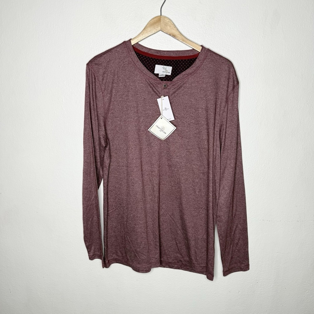 New Craft And Flow Red Long Sleeve Henley Shirt Basic Minimalist Mens Large